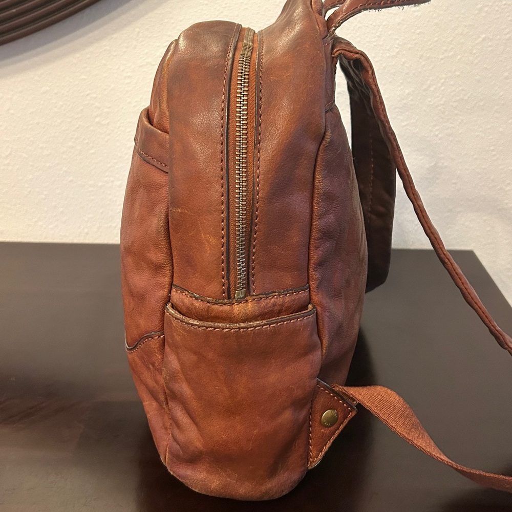 Frye Melissa Cognac Backpack crafted from antiqued pull-up Italian leather - Picture 10 of 13